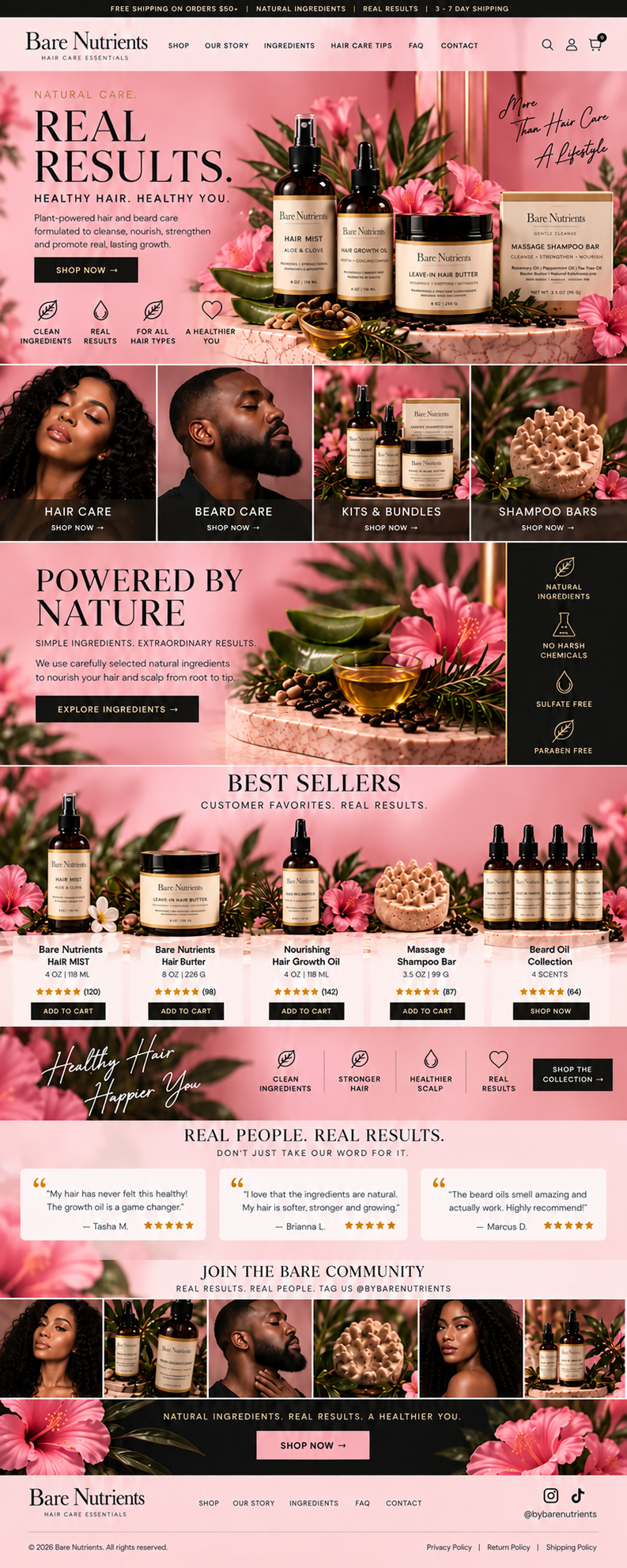 Bare Nutrients Shopify homepage opening with the approved brand name